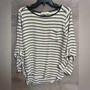 LOFT Black and White Striped round neck blouse